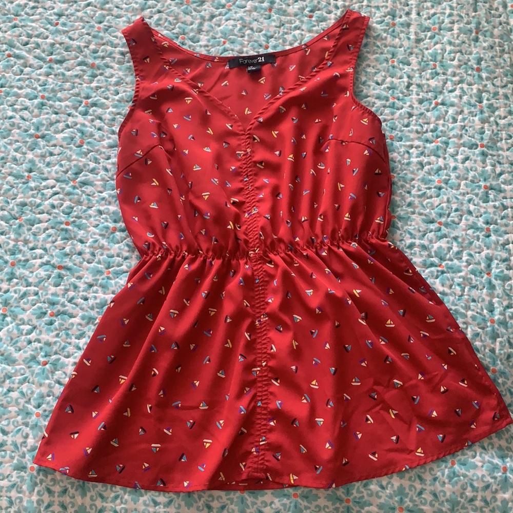 Forever 21 size S red tank top with sail boat pattern and cinched waistline